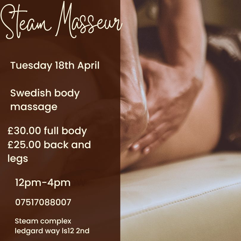 Get Energized this Tuesday with a Swedish Massage on April 18th at Steam Complex